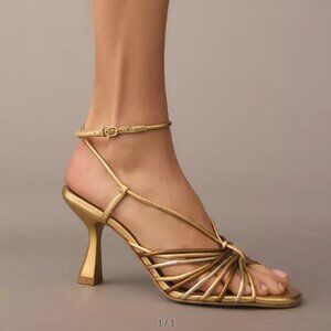 Anthropologie Strappy Heels, Gold, Size 8